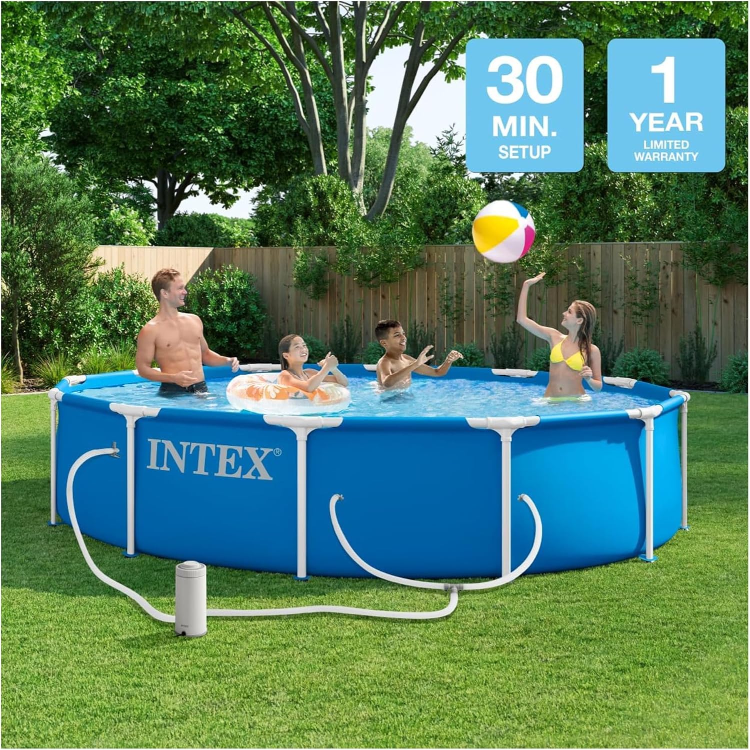 Intex Metal Frame 12 ft x 30 in Above Ground Pool Set, Round Swimming Pool with Steel Frame, 530 GPH Cartridge Filter Pump, and Type A Filter Cartridge