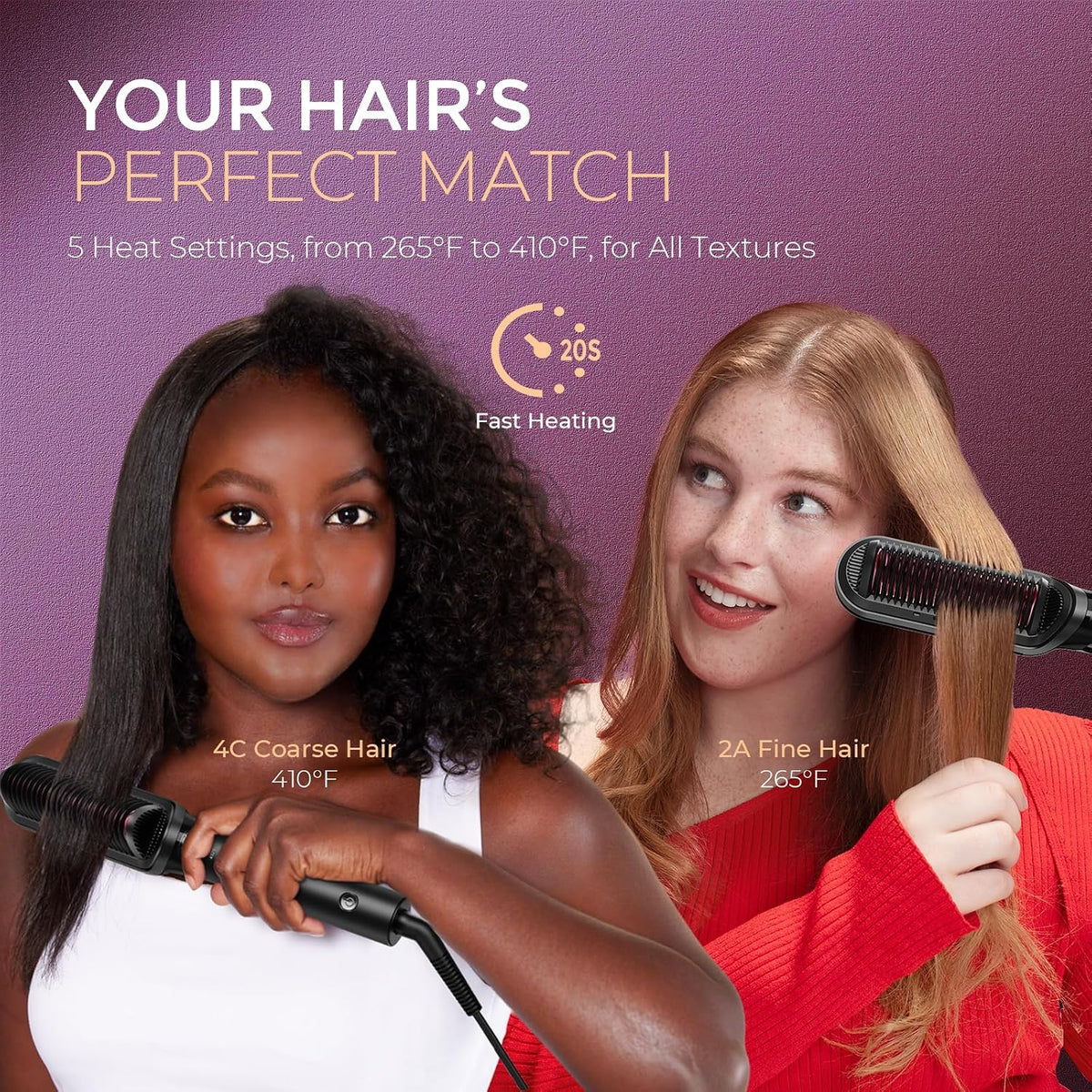 TYMO Flat Iron Hair Straightener Brush 2 in 1, 200M Ions Hair Straighteners for Women, Ceramic Straightening Hot Comb for Anti-Frizz Straights, Waves, Curl, 3X Less Heat Damage, Dual Voltage, Black